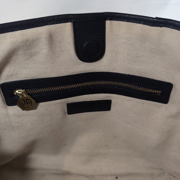 Jonathan Adler Geometric Tote Bag Leather Blue White Yellow Large Shoulder Purse - Picture 14 of 16